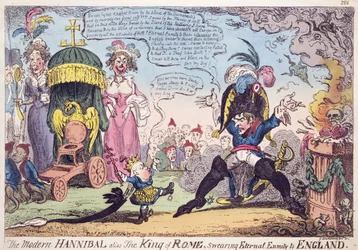 Róma királya, 1814 - Napóleont és fiát, II. Napóleont (1811-32), Roi de Rome-ot ábrázoló karikatúra